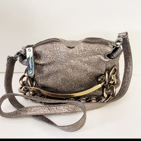 Maison Margiela Gun Metal & Gold Textured Metallic Leather Shoulder Bag - Picture 2 of 12